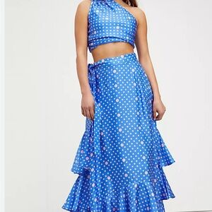 Paper London Two Piece Tehea Blue and Pink Polka Dot One Shoulder Dress